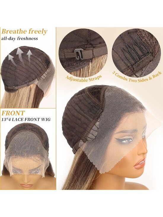 Women\'s Honey Blonde Glueless Synthetic Lace Front Pre-Plucked Hairline 28 Inch main image 6